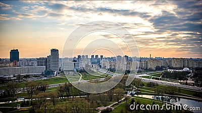 Evening timee of the capital of Belarus, Minsk. Stock Photo