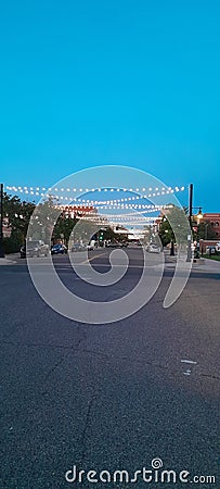 Evening town lights up in Cheyenne, Wyoming Stock Photo