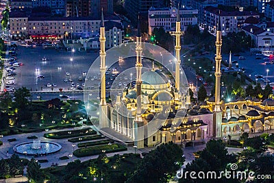 Evening view of Akhmad Kadyrov Mosque officially known as The Heart of Chechnya in Grozny, Russ Stock Photo