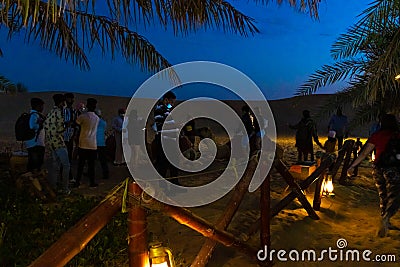 Evening view of Bedouin camp Lahbab desert Dubai UAE Editorial Stock Photo