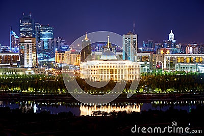 Evening view of the city of Nur Sultan. The Ak Orda Presidential Palace. Astana. Stock Photo