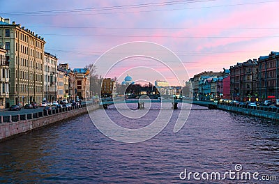 Evening view of embankment of Fontanka River, St. Petersburg, Russia Editorial Stock Photo