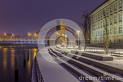 Evening view of famous landmark Mot Grunwaldzki and the boulevard covered with fresh snow Stock Photo