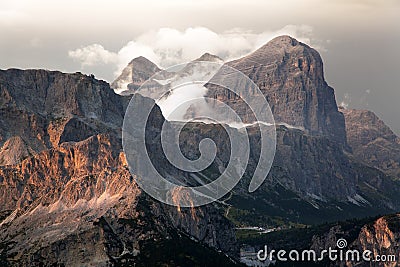 Evening view Gruppo di Tofana or Tofane Grupe Stock Photo