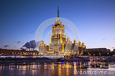 Evening view of the hotel `Radisson Royal`, Moscow, Editorial Stock Photo