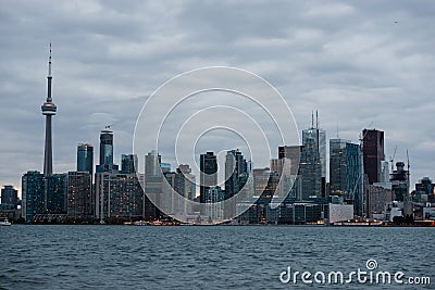 Evening view of Old Toronto skyscrapers from Algonquin Island Stock Photo