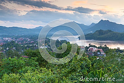 Evening view over Luang Prabang, Laos Stock Photo