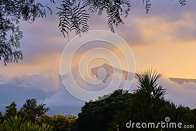 Evening view of the Pico del Teide crown of clouds Stock Photo