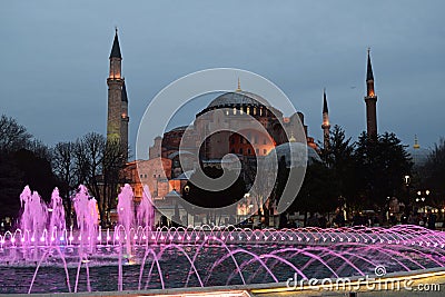 Evening view outside famous landmark Hagia Sophia in Istanbul Editorial Stock Photo