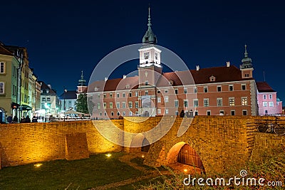 evening view Royal Castle,Old town in Warsaw, Poland Stock Photo