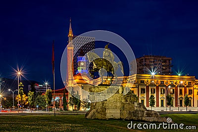 Evening view at the Skanderbeg Square Stock Photo