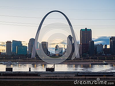 Evening view of the St Louis Skyline with The Gateway Arch Editorial Stock Photo