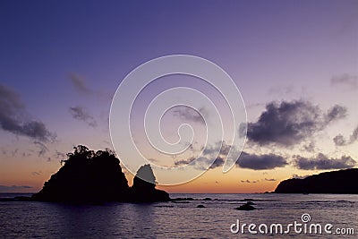 Evening view of Suzume-iwa in Izu, Japan. Stock Photo