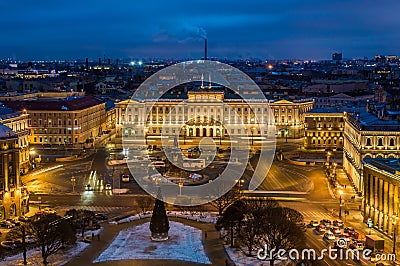 Evening view from the colonnade of the Saint Isaac`s Cathedral in Saint Petersburg, Russia, in winter Editorial Stock Photo