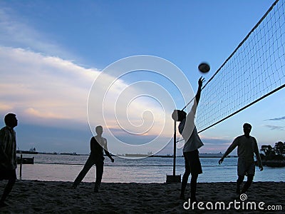 Evening volleyball at seaside Stock Photo