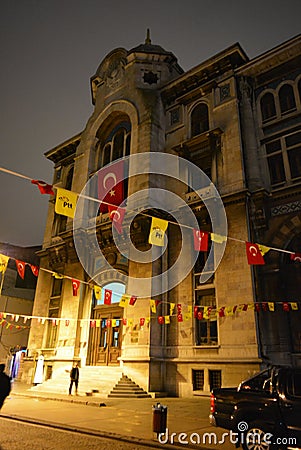 Ð’uilding with flags - cityscape Istanbul very old building Editorial Stock Photo