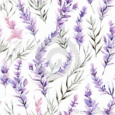 Evenly Distributed Watercolor Lavender Sprigs in a Pattern AI Generated Cartoon Illustration