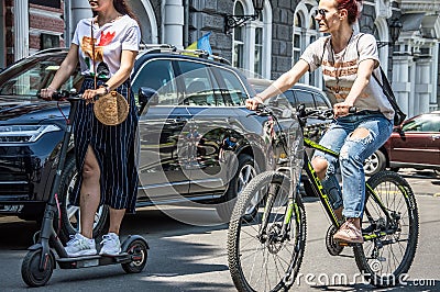 The event bicycle day. Bicyclists, adults and children, their portraits Editorial Stock Photo