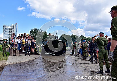 Event dedicated to the 90th anniversary of the establishment of the Soviet Airborne Forces on the eve of Day of Paratroopers and Editorial Stock Photo