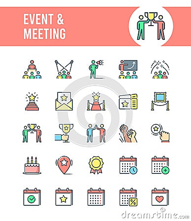 Event and Meeting Flat Line Icons. Vector Illustration