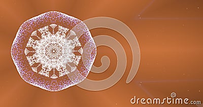 Abstract circular cluster of particles performing different kaleidoscopic patterns over brown background. Stock Photo