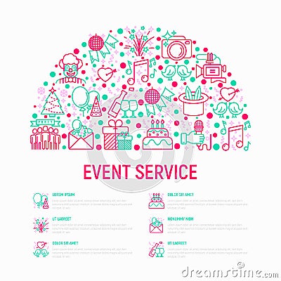 Event services concept in half circle Vector Illustration