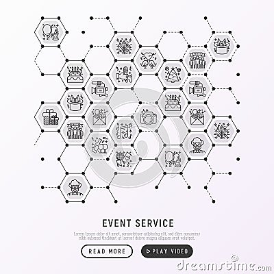 Event services concept in honeycombs Vector Illustration