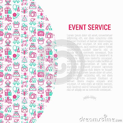 Event services concept with thin line icons: kids party, gifts, Vector Illustration