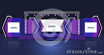 Event Stage design for business conferences, corporate projects presentations, shareholders event or meeting with slides on Vector Illustration