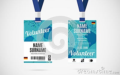 Event volunteer id card set vector design illustration Vector Illustration