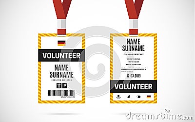 Event volunteer id card set vector design illustration Vector Illustration