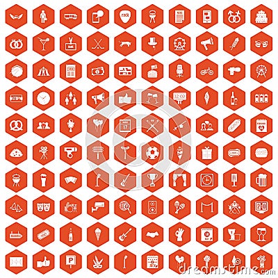 100 events icons hexagon orange Vector Illustration