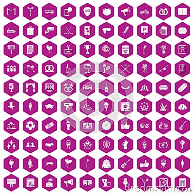 100 events icons hexagon violet Vector Illustration