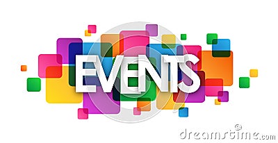 EVENTS colorful overlapping squares banner Stock Photo