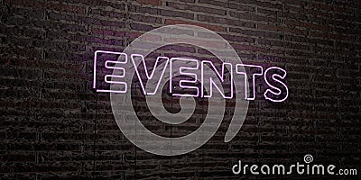 EVENTS -Realistic Neon Sign on Brick Wall background - 3D rendered royalty free stock image Stock Photo