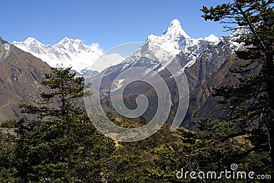 Everest, Lothse and Ama Dablam Stock Photo