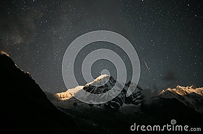 Everest mountain among stars Stock Photo