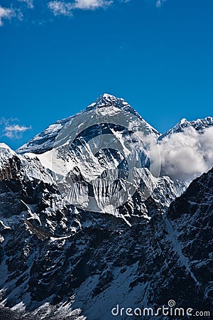 Everest Peak or Chomolungma - top of the world Stock Photo