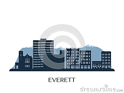 Everett, WA skyline, monochrome silhouette. Vector Illustration