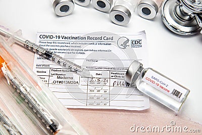 CDC Covid-19 Vaccination Record Card Patient Given Moderna Vaccine Editorial Stock Photo