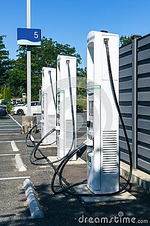 Electrify America EV Charging Station at Premium Outlet Shopping Center Editorial Stock Photo