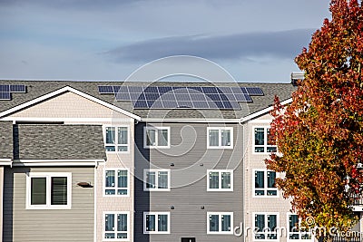 Solar Panels on the Roof of the Newly Constructed Riverside Apartments Editorial Stock Photo