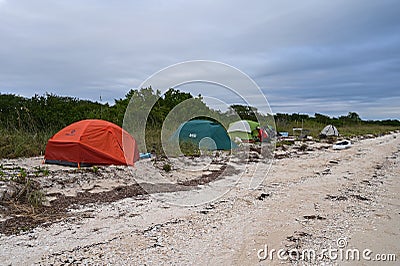 Beach campsite on Middle Cape Sable in Everglades National Park, Florida. Editorial Stock Photo