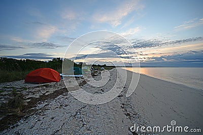 Beach campsite on Middle Cape Sable in Everglades National Park, Florida. Editorial Stock Photo