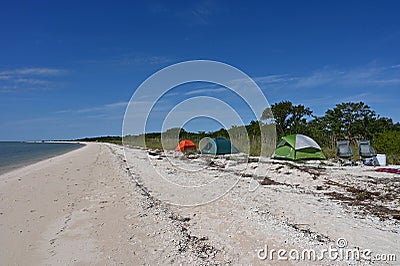 Beach campsite on Middle Cape Sable in Everglades National Park, Florida. Editorial Stock Photo