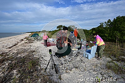 Young adults camping on beach in Middle Cape Sable in Everglades National Park. Editorial Stock Photo