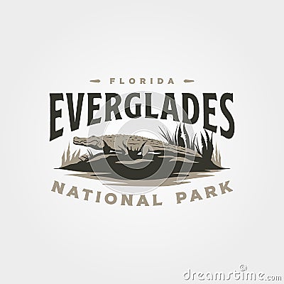 everglades vintage logo vector with crocodile illustration design Vector Illustration