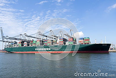 EVER GIVEN moored at ECT Delta terminal, Rotterdam Editorial Stock Photo