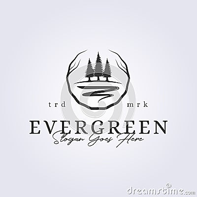 evergreen logo pine tree icon symbol vector illustration design. Cartoon Illustration