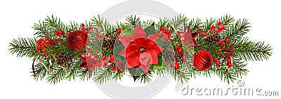 Evergreen twigs of Christmas tree and decorations in a festive garland Stock Photo